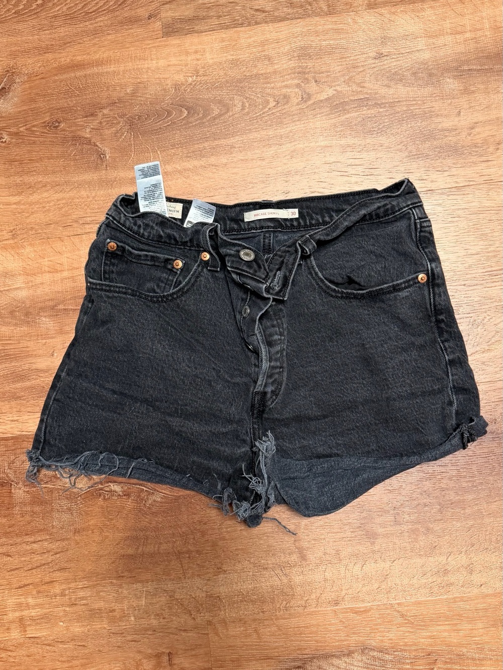 Levi's Black High-Rise Distressed Denim Shorts